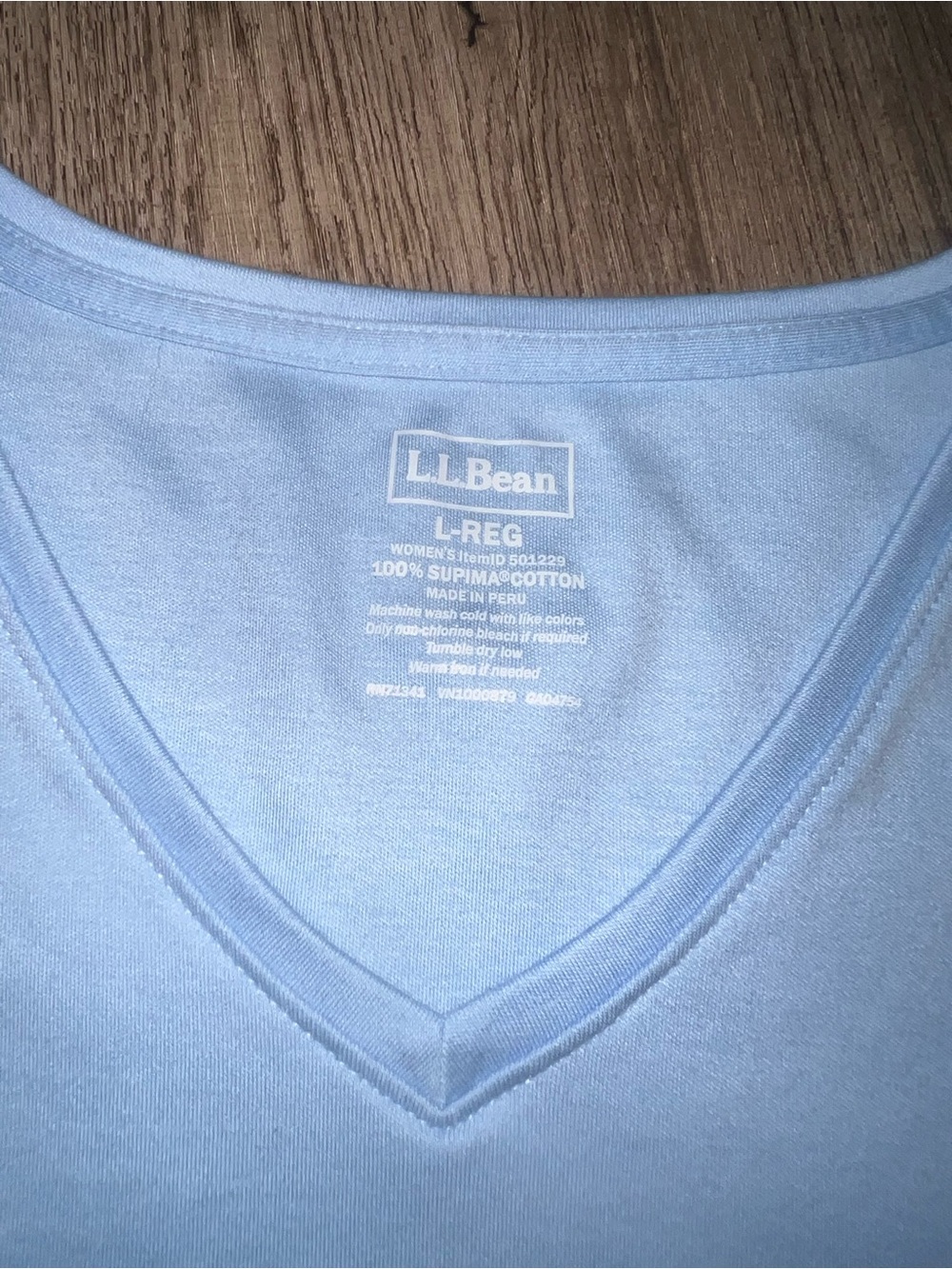 L.L. Bean 100% Supima Cotton Light Blue V-Neck Short Sleeve Tee - Picture 5 of 6
